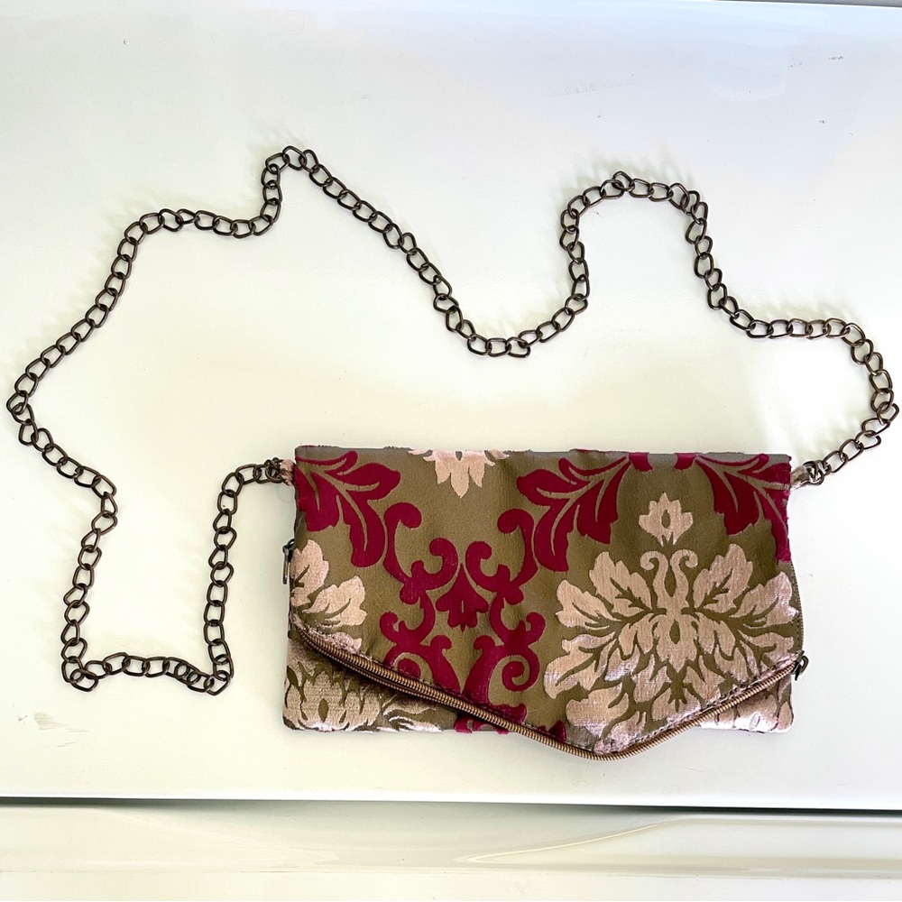 Anthropologie Velvet Floral Brocade Clutch Purse